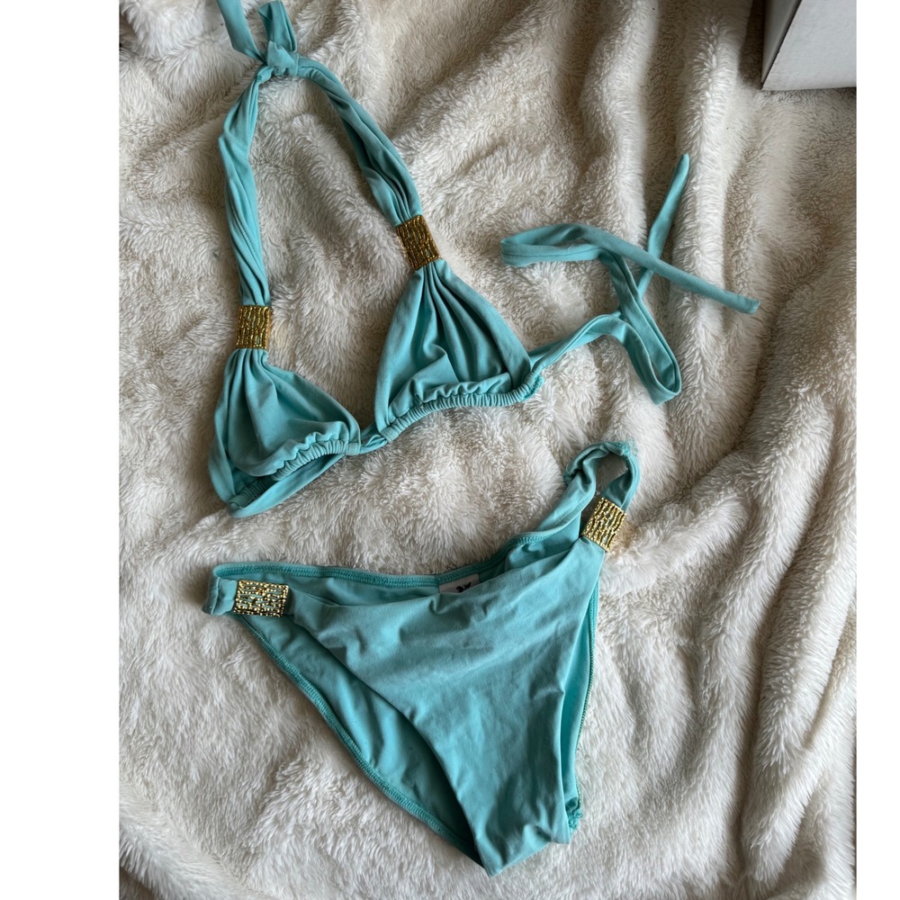 SAUVAGE SWIM BIKINI | LIGHT BLUE W/ GOLD ACCENTS | SMALL
